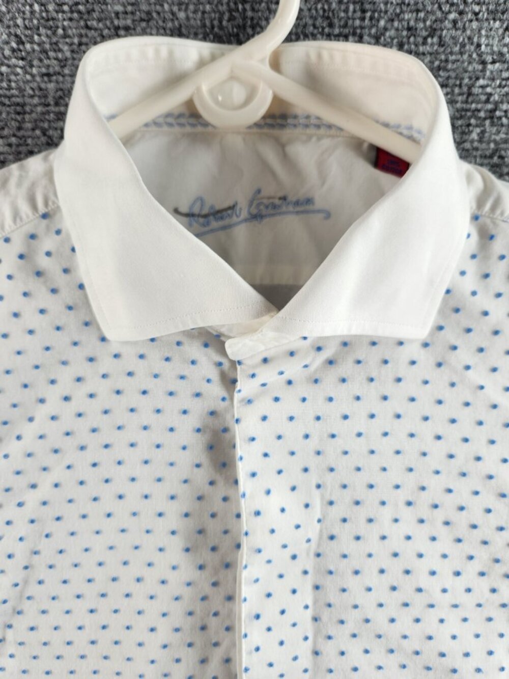 Robert Graham 42 16.5 White Blue Polka Dot Long Sleeve Button Up Shirt Cotton